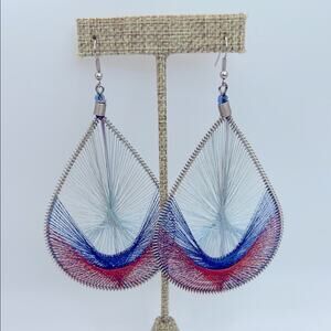 Blue and Red Teardrop Fabric Earrings